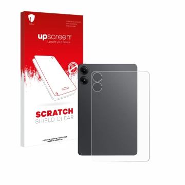 Face avant d’un emballage produit avec le logo de la marque upscreen. À côté, l’appareil Xiaomi Redmi Pad Pro (Arrière) est re