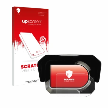 Face avant d’un emballage produit avec le logo de la marque upscreen. À côté, l’appareil Kymco CV3 est représenté avec la prot