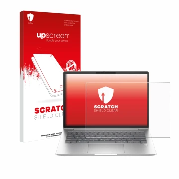 Face avant d’un emballage produit avec le logo de la marque upscreen. À côté, l’appareil HP EliteBook 645 G11 est représenté a