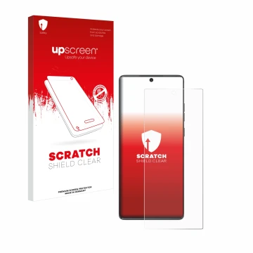 Face avant d’un emballage produit avec le logo de la marque upscreen. À côté, l’appareil Motorola Moto G85 est représenté avec