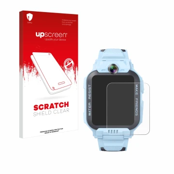 Face avant d’un emballage produit avec le logo de la marque upscreen. À côté, l’appareil Imoo Watch Phone Z7 est représenté av