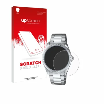 Face avant d’un emballage produit avec le logo de la marque upscreen. À côté, l’appareil Casio MTP-1302PD est représenté avec 