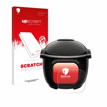 Face avant d’un emballage produit avec le logo de la marque upscreen. À côté, l’appareil Moulinex Cookeo Touch est représenté 