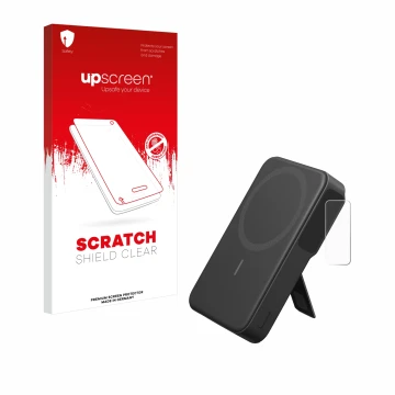 Face avant d’un emballage produit avec le logo de la marque upscreen. À côté, l’appareil Anker MagGo est représenté avec la pr