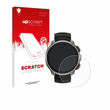 Face avant d’un emballage produit avec le logo de la marque upscreen. À côté, l’appareil Suunto Ocean est représenté avec la p