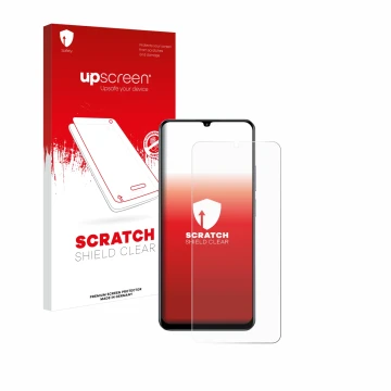 Face avant d’un emballage produit avec le logo de la marque upscreen. À côté, l’appareil realme C61 est représenté avec la pro