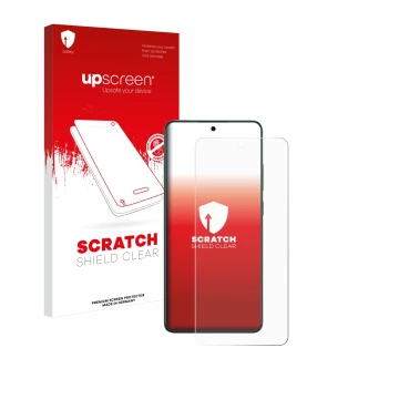 Face avant d’un emballage produit avec le logo de la marque upscreen. À côté, l’appareil Oppo Reno 12 F 5G est représenté avec