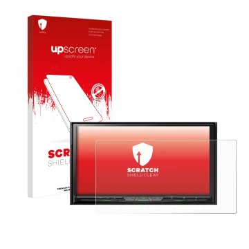 Face avant d’un emballage produit avec le logo de la marque upscreen. À côté, l’appareil Pioneer AVH-Z9200DAB est représenté a