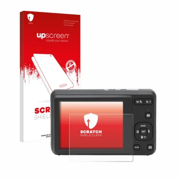 Face avant d’un emballage produit avec le logo de la marque upscreen. À côté, l’appareil Kodak Pixpro FZ55 est représenté avec
