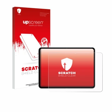 Face avant d’un emballage produit avec le logo de la marque upscreen. À côté, l’appareil OnePlus Pad 2 est représenté avec la 