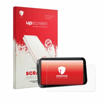 Face avant d’un emballage produit avec le logo de la marque upscreen. À côté, l’appareil Carpuride W603 6.3