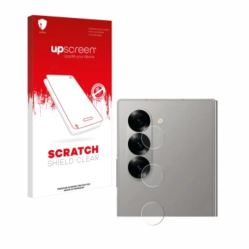 Face avant d’un emballage produit avec le logo de la marque upscreen. À côté, l’appareil Samsung Galaxy Z Fold 6 5G (Caméra UN