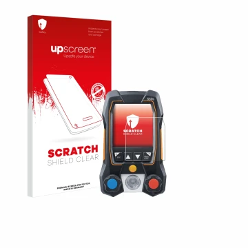 Face avant d’un emballage produit avec le logo de la marque upscreen. À côté, l’appareil Testo 550s est représenté avec la pro
