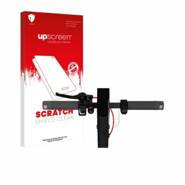 Face avant d’un emballage produit avec le logo de la marque upscreen. À côté, l’appareil Xiaomi Mi 4 Lite E-Scooter (2e Gen.) 