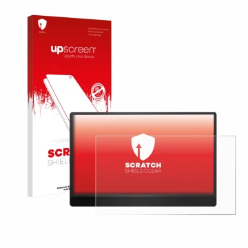 Face avant d’un emballage produit avec le logo de la marque upscreen. À côté, l’appareil MSI Pro MP161 E2 est représenté avec 