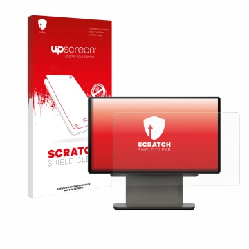 Face avant d’un emballage produit avec le logo de la marque upscreen. À côté, l’appareil Sunmi D3 PRO est représenté avec la p