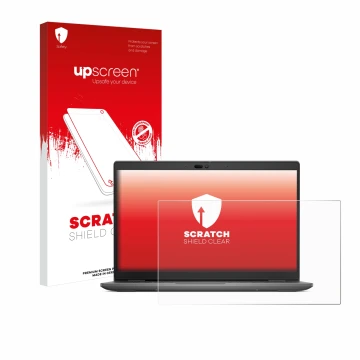 Face avant d’un emballage produit avec le logo de la marque upscreen. À côté, l’appareil Dell Latitude 3440 Laptop est représe