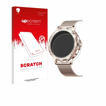 Face avant d’un emballage produit avec le logo de la marque upscreen. À côté, l’appareil Darmowade Smartwatch 1.2