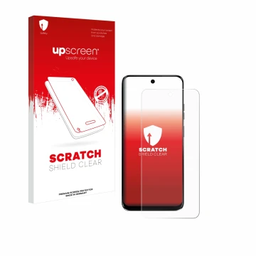 Face avant d’un emballage produit avec le logo de la marque upscreen. À côté, l’appareil Motorola G34 5G est représenté avec l