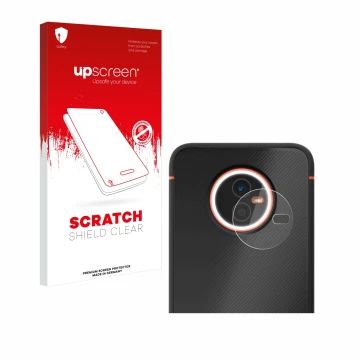 Face avant d’un emballage produit avec le logo de la marque upscreen. À côté, l’appareil Gigaset GX4 Pro (Caméra UNIQUEMENT) e