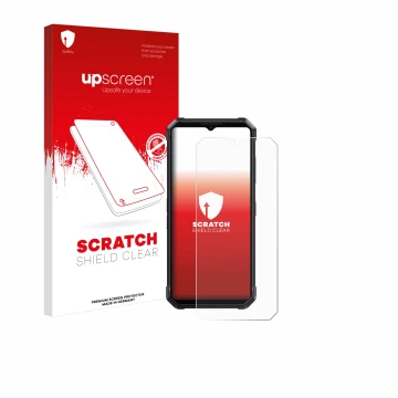 Face avant d’un emballage produit avec le logo de la marque upscreen. À côté, l’appareil Fossibot F106 Pro est représenté avec