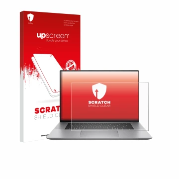 Face avant d’un emballage produit avec le logo de la marque upscreen. À côté, l’appareil HP Zbook Studio 16 G11 est représenté