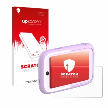 Face avant d’un emballage produit avec le logo de la marque upscreen. À côté, l’appareil Myfirst Camera 50 est représenté avec