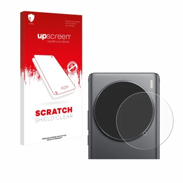Face avant d’un emballage produit avec le logo de la marque upscreen. À côté, l’appareil Vivo X100 Ultra (Caméra UNIQUEMENT) e