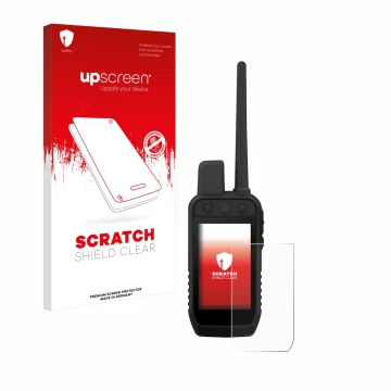 Face avant d’un emballage produit avec le logo de la marque upscreen. À côté, l’appareil Garmin Alpha 300 K est représenté ave