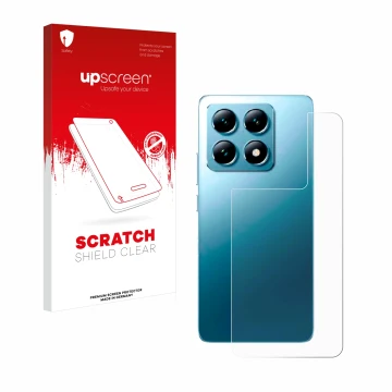 Face avant d’un emballage produit avec le logo de la marque upscreen. À côté, l’appareil Xiaomi 14T (Arrière) est représenté a