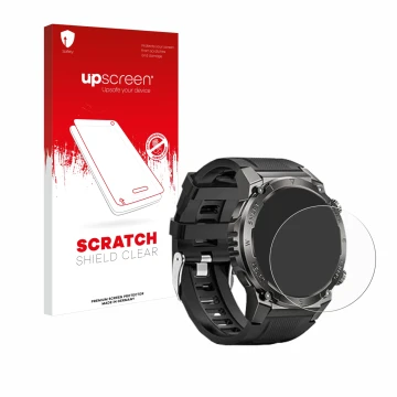 Face avant d’un emballage produit avec le logo de la marque upscreen. À côté, l’appareil Dekelife G55 1.46