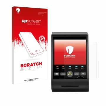 Face avant d’un emballage produit avec le logo de la marque upscreen. À côté, l’appareil VIOFO A229 PRO est représenté avec la