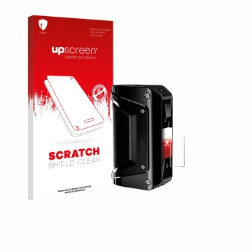 Face avant d’un emballage produit avec le logo de la marque upscreen. À côté, l’appareil geekvape Aegis 3 est représenté avec 