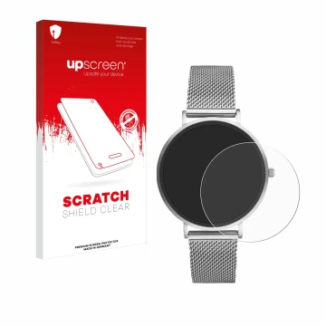 Face avant d’un emballage produit avec le logo de la marque upscreen. À côté, l’appareil Xcoast X-Watch Siona 2 Nano est repré