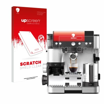 Face avant d’un emballage produit avec le logo de la marque upscreen. À côté, l’appareil Ninja Luxe Cafe Essential est représe