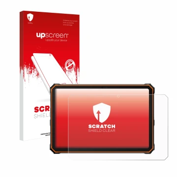 Face avant d’un emballage produit avec le logo de la marque upscreen. À côté, l’appareil Blackview Active 10 Pro 10.95