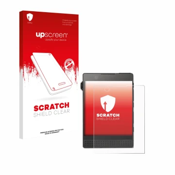 Face avant d’un emballage produit avec le logo de la marque upscreen. À côté, l’appareil Light Phone 3 est représenté avec la 