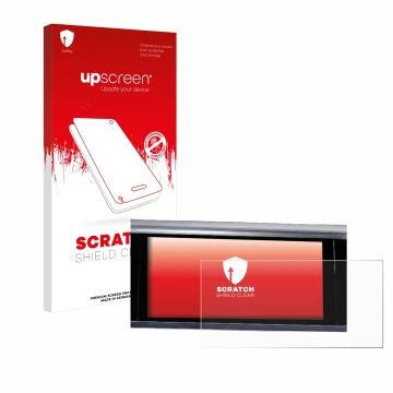 Face avant d’un emballage produit avec le logo de la marque upscreen. À côté, l’appareil Audi Q3 Sportback 35 TFSI Infotainmen
