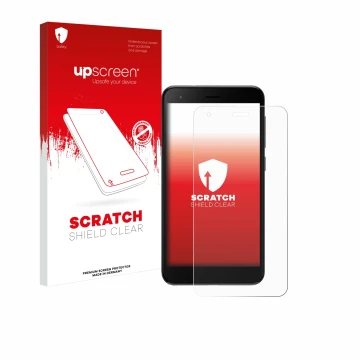 Face avant d’un emballage produit avec le logo de la marque upscreen. À côté, l’appareil ZTE Blade A35 lite est représenté ave