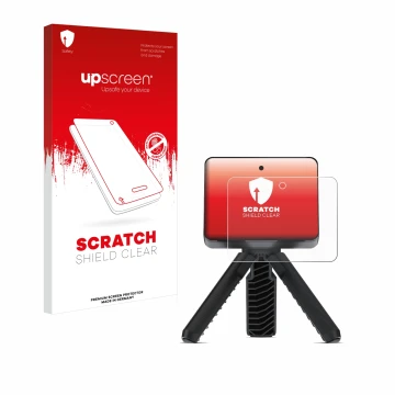 Face avant d’un emballage produit avec le logo de la marque upscreen. À côté, l’appareil Garmin Approach R10 est représenté av