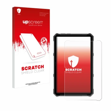 Face avant d’un emballage produit avec le logo de la marque upscreen. À côté, l’appareil Ulefone Armor Pad 4 Ultra est représe