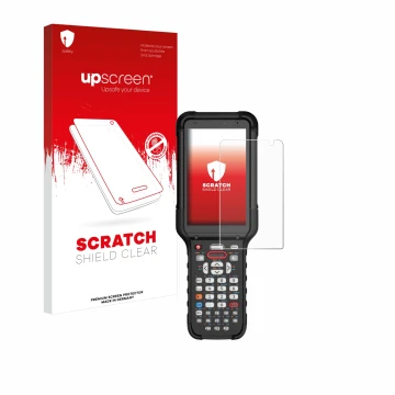 Face avant d’un emballage produit avec le logo de la marque upscreen. À côté, l’appareil Honeywell CK67 est représenté avec la