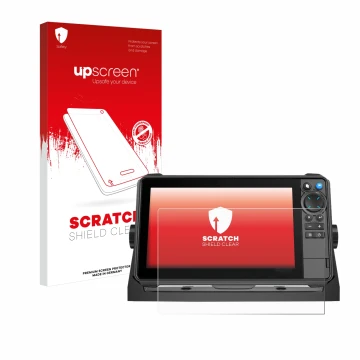 Face avant d’un emballage produit avec le logo de la marque upscreen. À côté, l’appareil Lowrance HDS-9 Pro est représenté ave