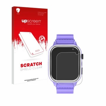 Face avant d’un emballage produit avec le logo de la marque upscreen. À côté, l’appareil Jubunrer Kids Smartwatch est représen
