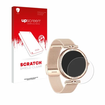 Face avant d’un emballage produit avec le logo de la marque upscreen. À côté, l’appareil Bekomiya Smartwatch 1.19