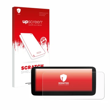 Face avant d’un emballage produit avec le logo de la marque upscreen. À côté, l’appareil Xtrons B0CMTQ48KL 10,25