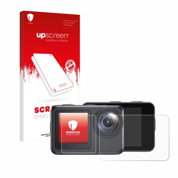 Face avant d’un emballage produit avec le logo de la marque upscreen. À côté, l’appareil Akaso Brave 7 LE est représenté avec 