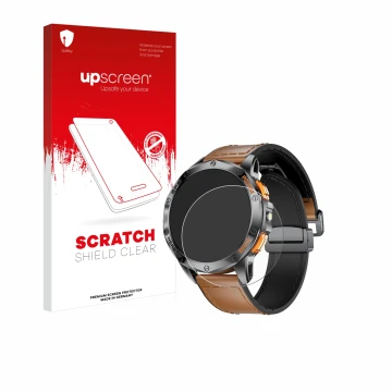 Face avant d’un emballage produit avec le logo de la marque upscreen. À côté, l’appareil Dremac DM1-F 1.43