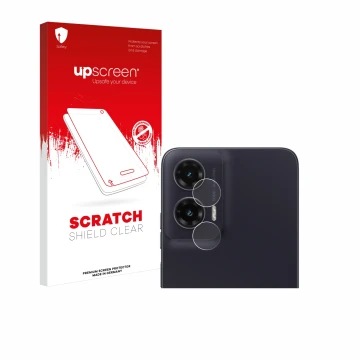 Face avant d’un emballage produit avec le logo de la marque upscreen. À côté, l’appareil Motorola Moto G35 (Caméra UNIQUEMENT)