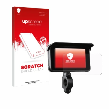 Face avant d’un emballage produit avec le logo de la marque upscreen. À côté, l’appareil Midland Bike-Play-Guardian est représ